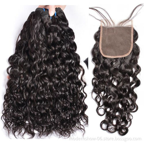 100 Unprocessed Virgin Indian Human Hair Bundles With Body Wave Lace Closure